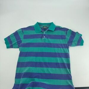 Woolrich Mens Striped Polo Shirt Medium Green Purple‎ Cotton Short Sleeve